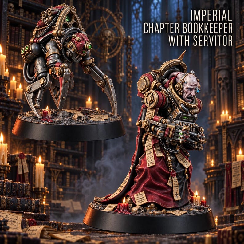 Space Knights Bookkeeper with Servitor | 16k Resin Miniatures | 28mm 32mm Tabletop Wargaming | Unpainted image 1
