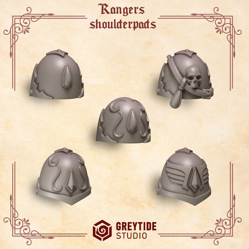 Crimson Lords - Rangers Shoulderpads - 16k Resin - GreyTide Studio - Blood / Space Warriors / Bitz / Tabletop / Wargaming / Grimdark image 2