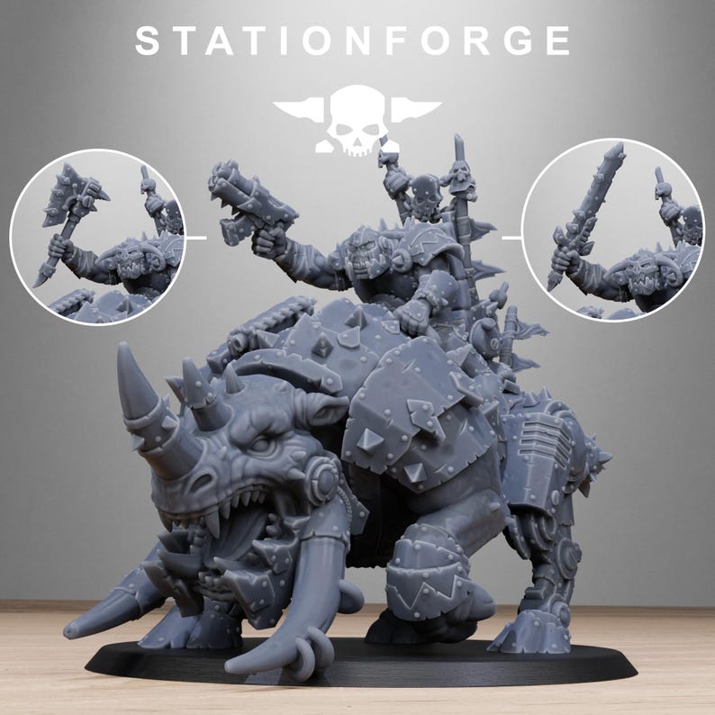 Ork Brast Rider Warlord Miniature | Station Forge 16K Resin | 28mm Tabletop Wargaming image 10