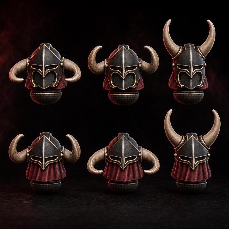 Zestaw hełmów z rogami Stormpride | Miniatury z żywicy 16k | 28 mm 32 mm do gier bitewnych | Niepomalowane zdjęcie 1