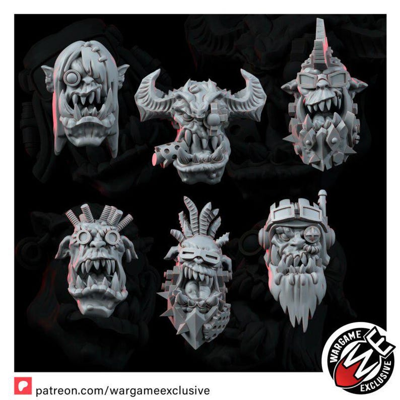Conjunto de Cabeças de Ork | Miniaturas de Resina 16k | 28 mm e 32 mm para Jogos de Guerra de Mesa | Sem Pintura imagem 10