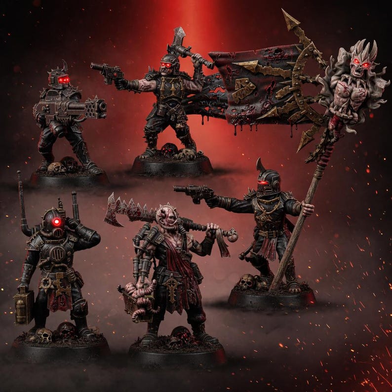 Commandogroep Chaos Renegades of Pain | 16k Resin Miniatures | 28 mm 32 mm Tafelblad Wargaming | Ongeverfd afbeelding 1