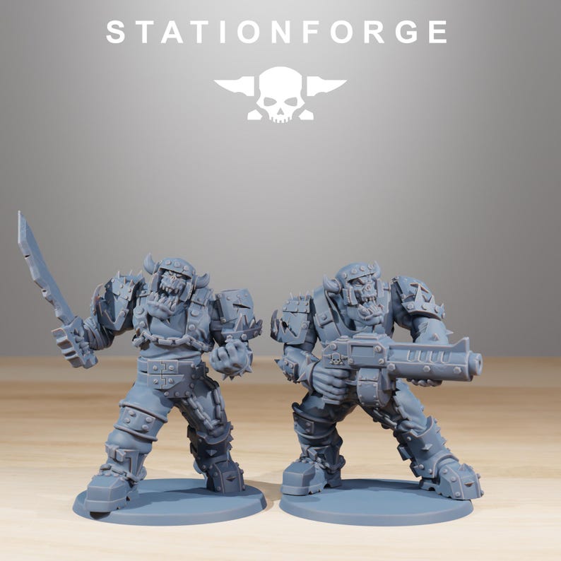 Orks Orkaz Berserkers | Station Forge 16k Resin Miniatures | 28mm 32mm Tabletop Wargaming | Unpainted 画像 8