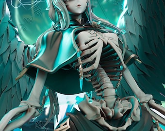 Estatua de Lich femenina / Nigromante alada / Arte de no-muertos con kit de pintura