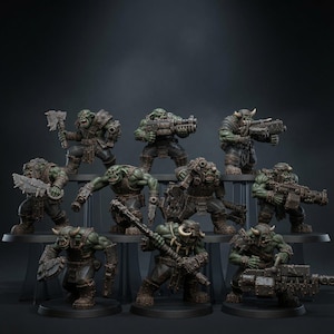 Orks Orkaz Bros Infantry | Station Forge 16k Resin Miniatures | 28mm 32mm Tabletop Wargaming | Unpainted image 1