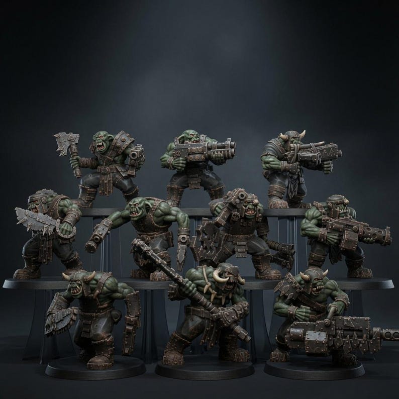 Orks Orkaz Bros Infantry | Station Forge 16k Resin Miniatures | 28mm 32mm Tabletop Wargaming | Unpainted image 1