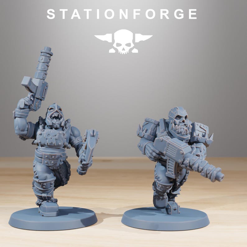 Orks Orkaz Berserkers | Station Forge 16k Resin Miniatures | 28mm 32mm Tabletop Wargaming | Unpainted 画像 4