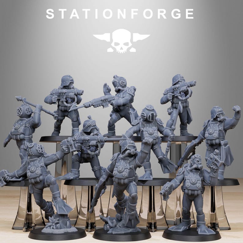 Grimguard-Taucher | Station Forge 16k Resin-Miniaturen | 28 mm/32 mm Tabletop-Wargaming | Unbemalt Bild 2