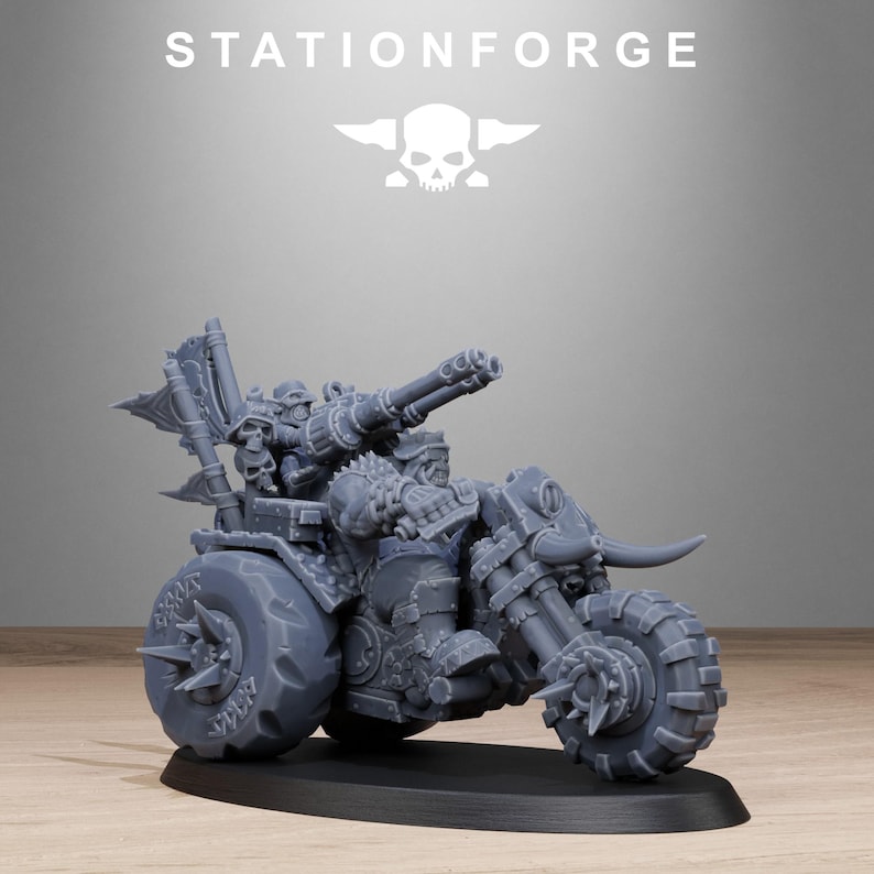 Orks Orkaz Bikers | Station Forge 16k Resin Miniatures | 28 mm 32 mm Tabletop Wargaming | Ongeverfd afbeelding 3