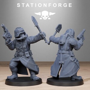 GrimGuard Shovel Fighters | Station Forge 16k Resin Miniatyrer | 28 mm 32 mm Bordsskiva Krigsspel | Omålad bild 6