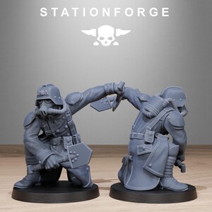 GrimGuard Shovel Fighters | Station Forge 16k Resin Miniatyrer | 28 mm 32 mm Bordsskiva Krigsspel | Omålad bild 4
