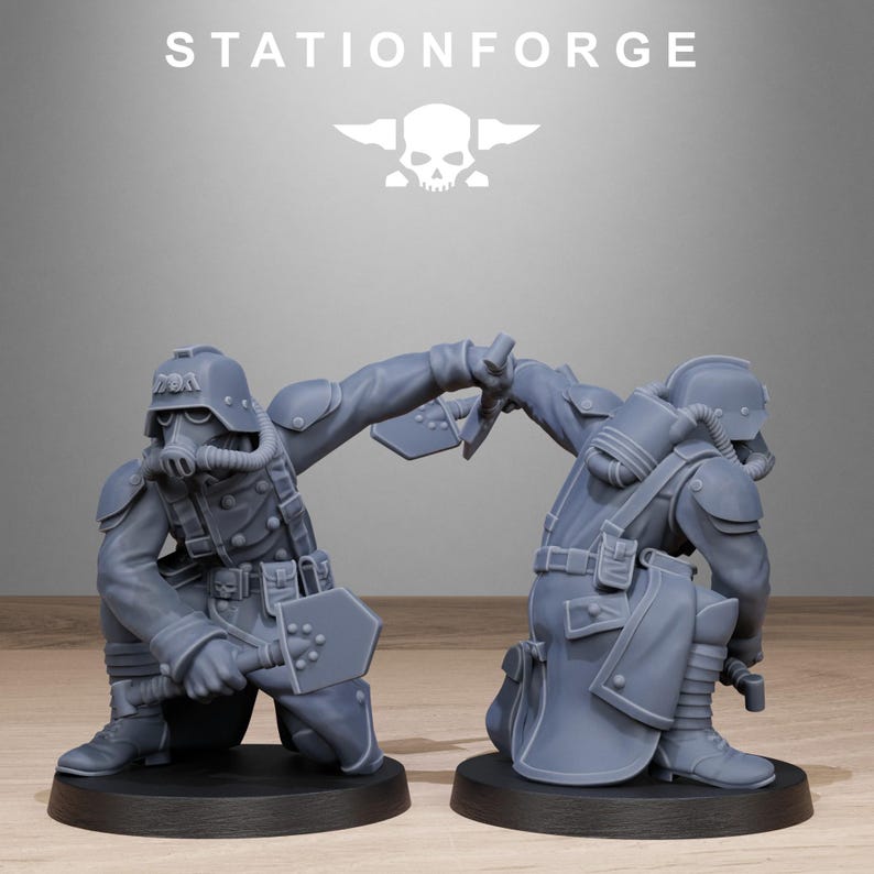 GrimGuard Shovel Fighters | Station Forge 16k Resin Miniatyrer | 28 mm 32 mm Bordsskiva Krigsspel | Omålad bild 4