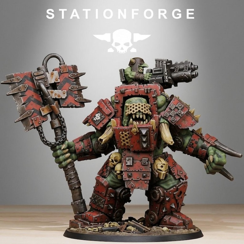 Orks Orkaz Commander | Station Forge 16k Resin Miniatures | 28mm 32mm Tabletop Wargaming | Unpainted image 1
