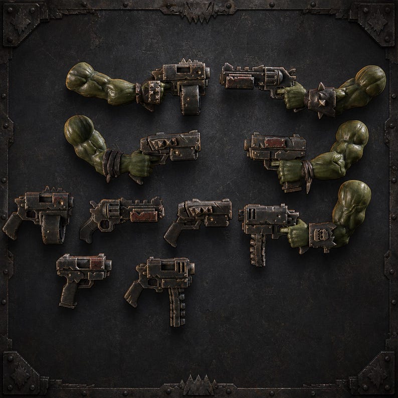 Pistol Pack 1 - Orc Bits Kit - 16k Resin - Orcs / Tabletop / Wargaming / Grimdark image 1