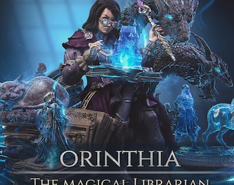 Orinthia, la bibliotecaria mágica / Kit de pintura de miniaturas Nerikson / Diorama de maga / Estatua de fantasía de resina de 14 quilates