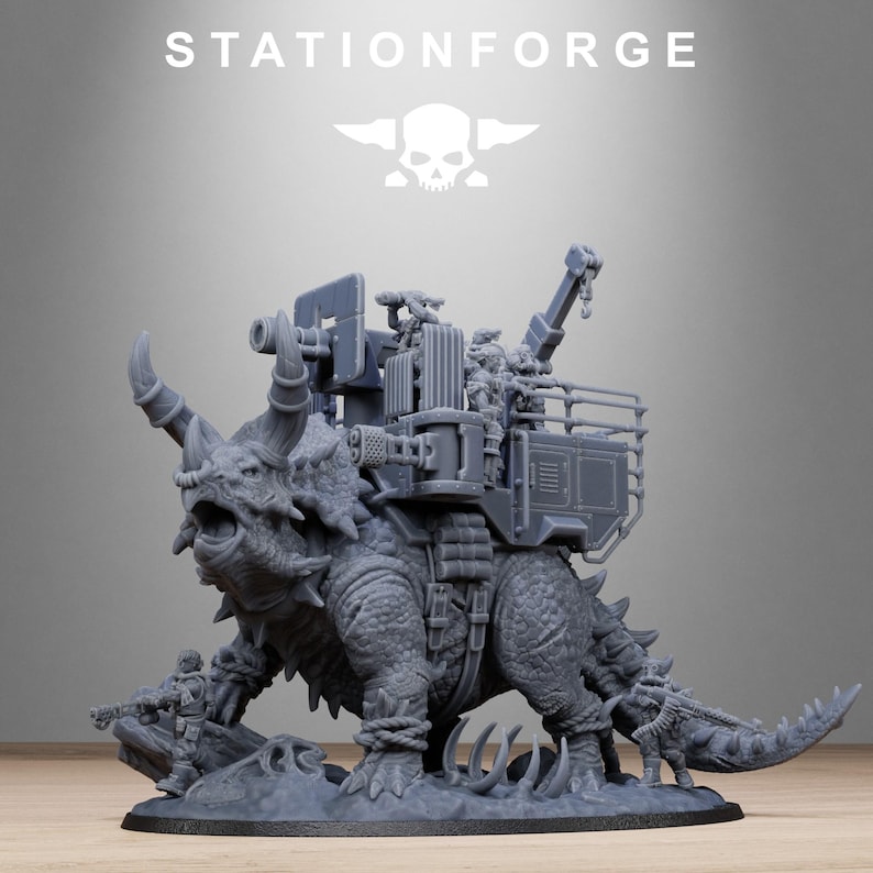 Grimguard Jungle Fighters Triceratank | Station Forge 16k Resin Miniatures | 28 mm 32 mm Tabletop Wargaming | Unbemalt Bild 2