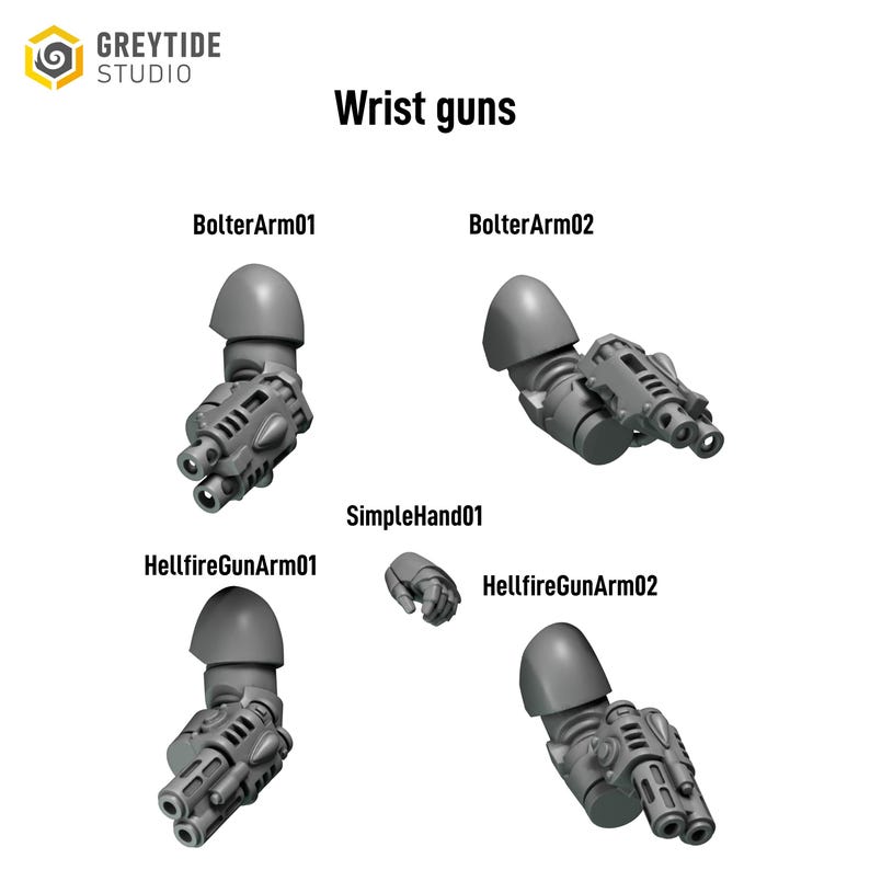 Crimson Lords - Wrist guns - 16k Resin - GreyTide Studio - Blood / Space Warriors / Bitz / Tabletop / Wargaming / Grimdark image 3