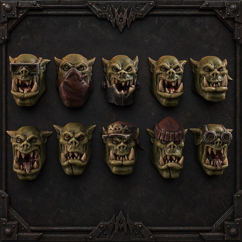 Orc Heads Pack 1 - Orc Bits Kit - 16k Resin - Orcher / Bordspel / Krigsspel / Grimdark bild 1