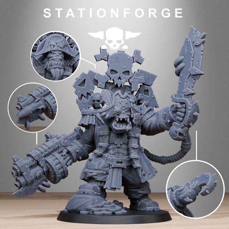 Orks Orkaz Pirate | Station Forge 16k Resin Miniatures | 28 mm 32 mm Bordsskiva Krigsspel | Omålad bild 2