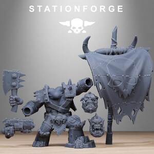 Chef Orkaz Bearer Orks | Station Forge 16k Figurines en résine | 28 mm 32 mm Jeux de figurines | Non peintes image 3