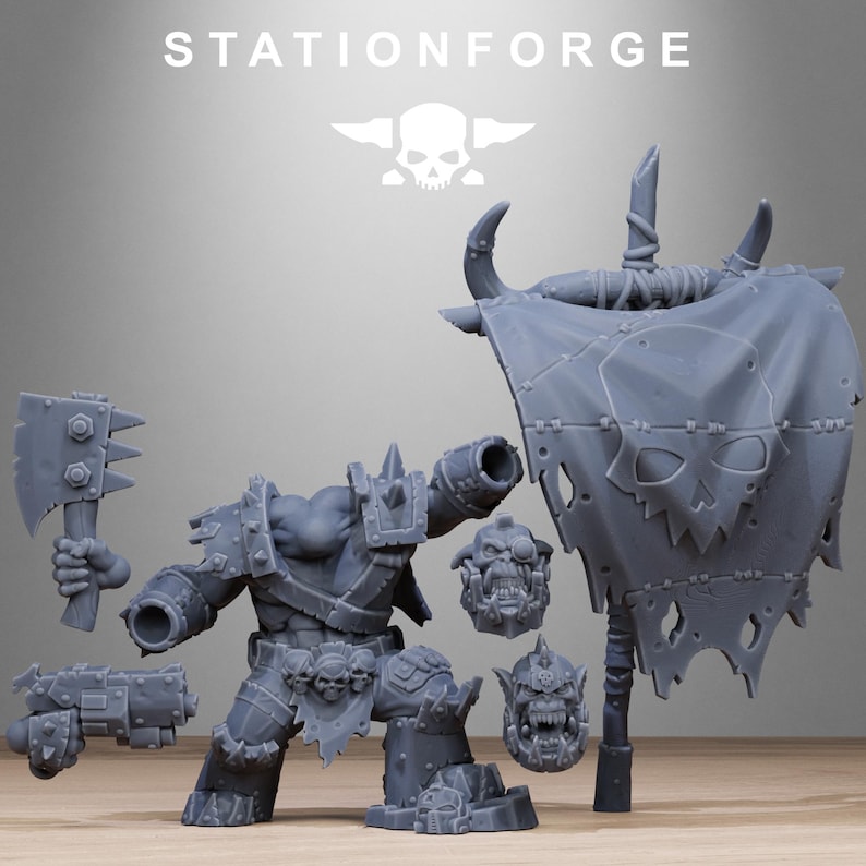Chef Orkaz Bearer Orks | Station Forge 16k Figurines en résine | 28 mm 32 mm Jeux de figurines | Non peintes image 3