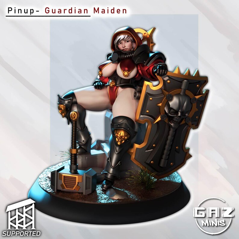 Gaz Minis Pinup Guardian Maiden | 16k Resin Miniaturen | 28 mm 32 mm Tabletop Wargaming | Unbemalt Bild 3