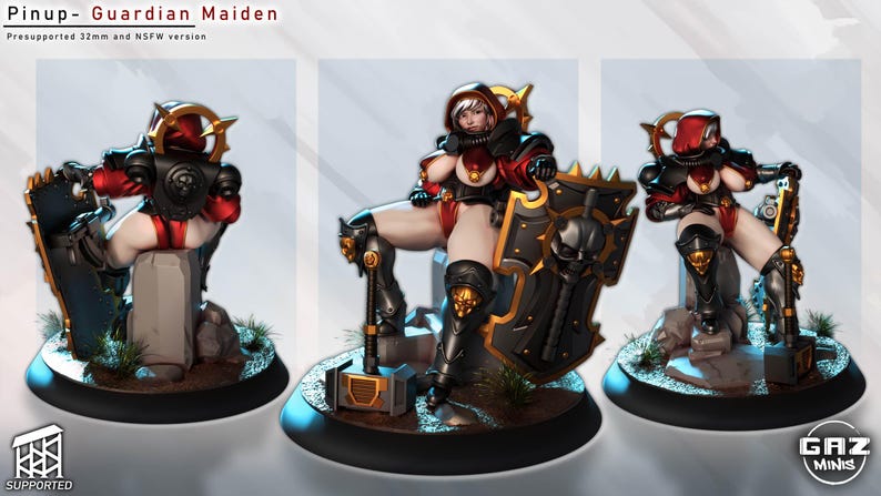 Gaz Minis Pinup Guardian Maiden | 16k Resin Miniaturen | 28 mm 32 mm Tabletop Wargaming | Unbemalt Bild 1