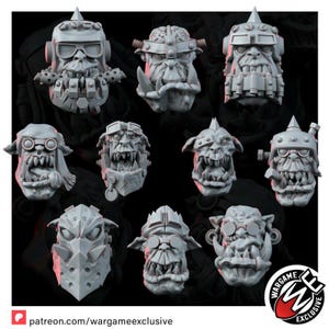 Conjunto de Cabeças de Ork | Miniaturas de Resina 16k | 28 mm e 32 mm para Jogos de Guerra de Mesa | Sem Pintura imagem 4