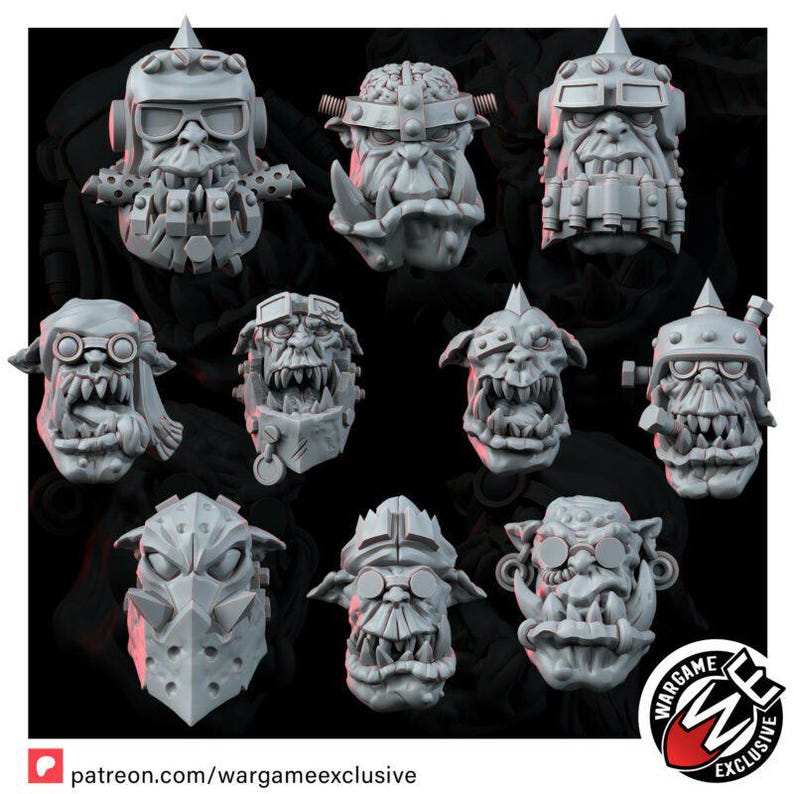 Conjunto de Cabeças de Ork | Miniaturas de Resina 16k | 28 mm e 32 mm para Jogos de Guerra de Mesa | Sem Pintura imagem 4