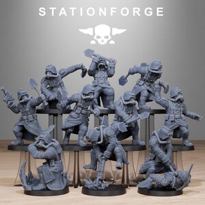 GrimGuard Shovel Fighters | Station Forge 16k Resin Miniatyrer | 28 mm 32 mm Bordsskiva Krigsspel | Omålad bild 2