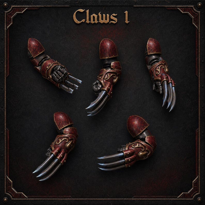 Crimson Lords - Claws #1 - 16k Resin - GreyTide Studio - Blood / Space Warriors / Bitz / Tabletop / Wargaming / Grimdark afbeelding 1