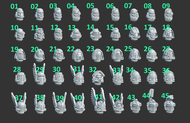 Eternal Pilgrims - Heads and helmets - 16k Resin - GreyTide Studio - Holy Warriors / Space Warriors / Bitz / Tabletop / Wargaming / Grimdark image 2
