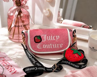 NWT Juicy Couture Pink Velour Strawberry Crossbody Bag Y2K Purse