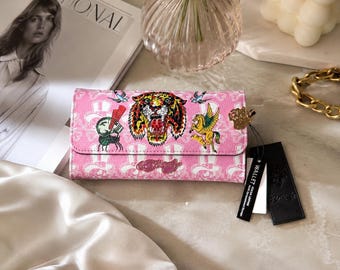 Ed Hardy Pink Rhinestone Tiger Skull Pegasus Wallet Y2K Tattoo Style NWT