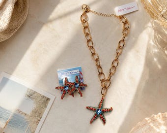 Betsey Johnson Starfish Necklace Earrings Set NWT Beach Glam