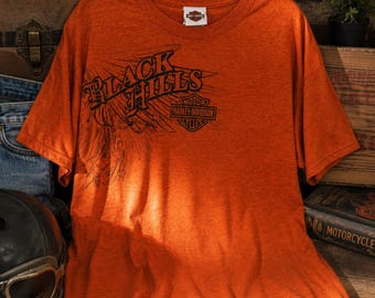 Harley Davidson Black Hills Shirt XL Orange Graphic Tee Rapid City SD Biker Vintage Style