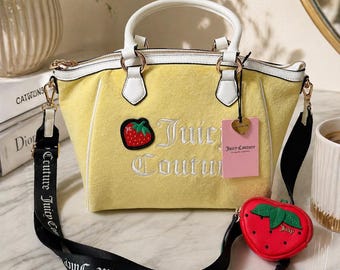 Y2K Juicy Couture Strawberry Velour Bag NWT, Vintage Style Juicy Tote, Cute 2000s Purse with Coin Pouch, Coquette Aesthetic Bag