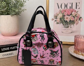 Ed Hardy Pink Tattoo Print Purse NWT Y2K Shoulder Bag Skull Heart Dagger Vintage Style Handbag Rockabilly Alt Fashion Gift