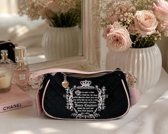 Juicy Couture Black Pink Velour Shoulder Bag NWT Y2K Princess Purse