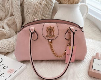 NWT Juicy Couture Blush Pink Satchel Handbag – Gold Chain Accent | Feminine Top Handle Purse | Gift for Her | Y2K Style