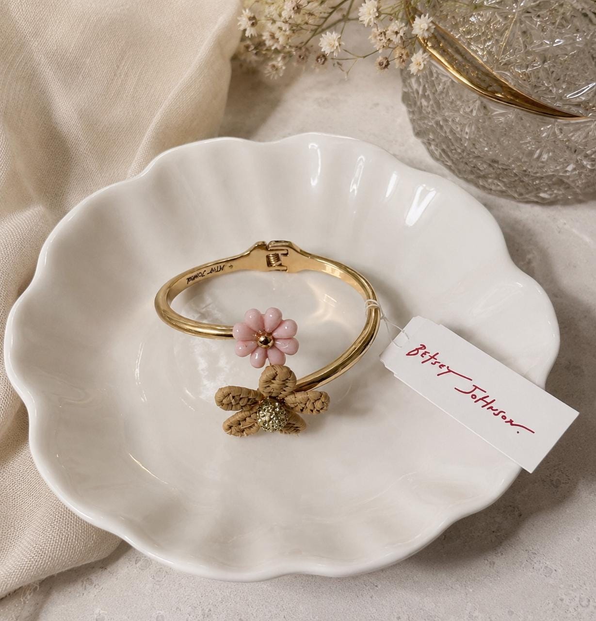 ? Betsey Johnson Floral Gold Bracelet with Hand painted accents ? 10k Gold Hibiscus Bracelet, Gold Hibiscus flower Bracelet  main image 2