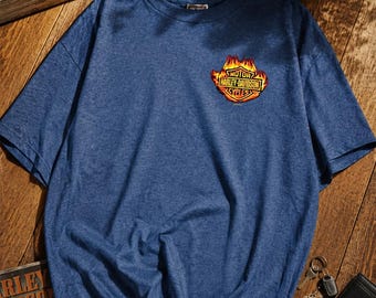 Vintage Style Harley Davidson Orlando Florida USA Graphic Tee XL Blue Biker Shirt
