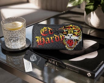 Ed Hardy Rhinestone Tiger Wallet NWT Gothic Y2K Punk Zip Around Wristlet Black Designer Clutch Gift for Her