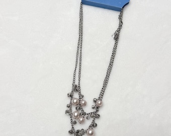 Simply Vera Vera Wang Pearl Crystal Necklace Silver Tone Multi Strand Dangle Statement Necklace NWT