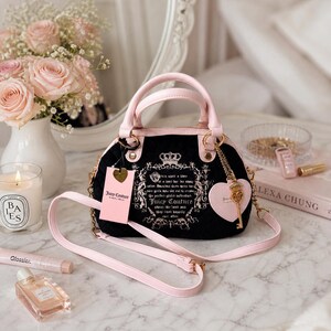 JUICY COUTURE NWT Rose‎ Logo Mini Backpack Black Pink Gold Chain Crossbody Y2k JUICY COUTURE NWT Rose Logo Mini Backpack Black Pink Gold  main image 4