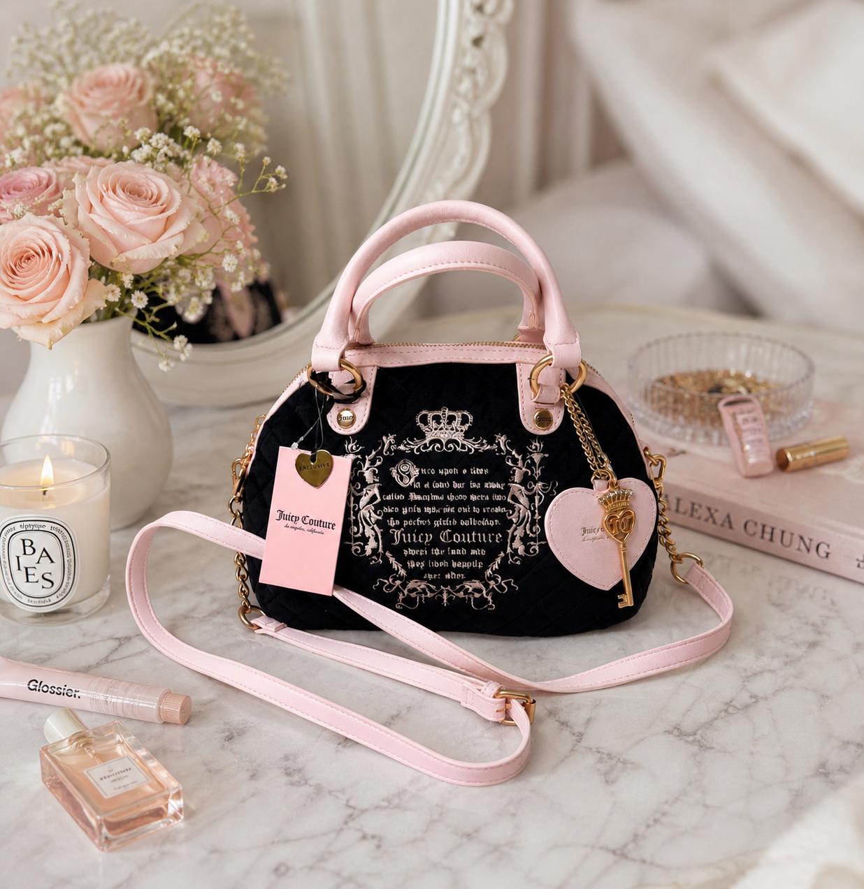 Juicy Couture Mini Backpack Black Pink Gothic Logo Bow Heart Gold Hardware Royal Bloom Hobo Bag – Juicy Couture main image 3
