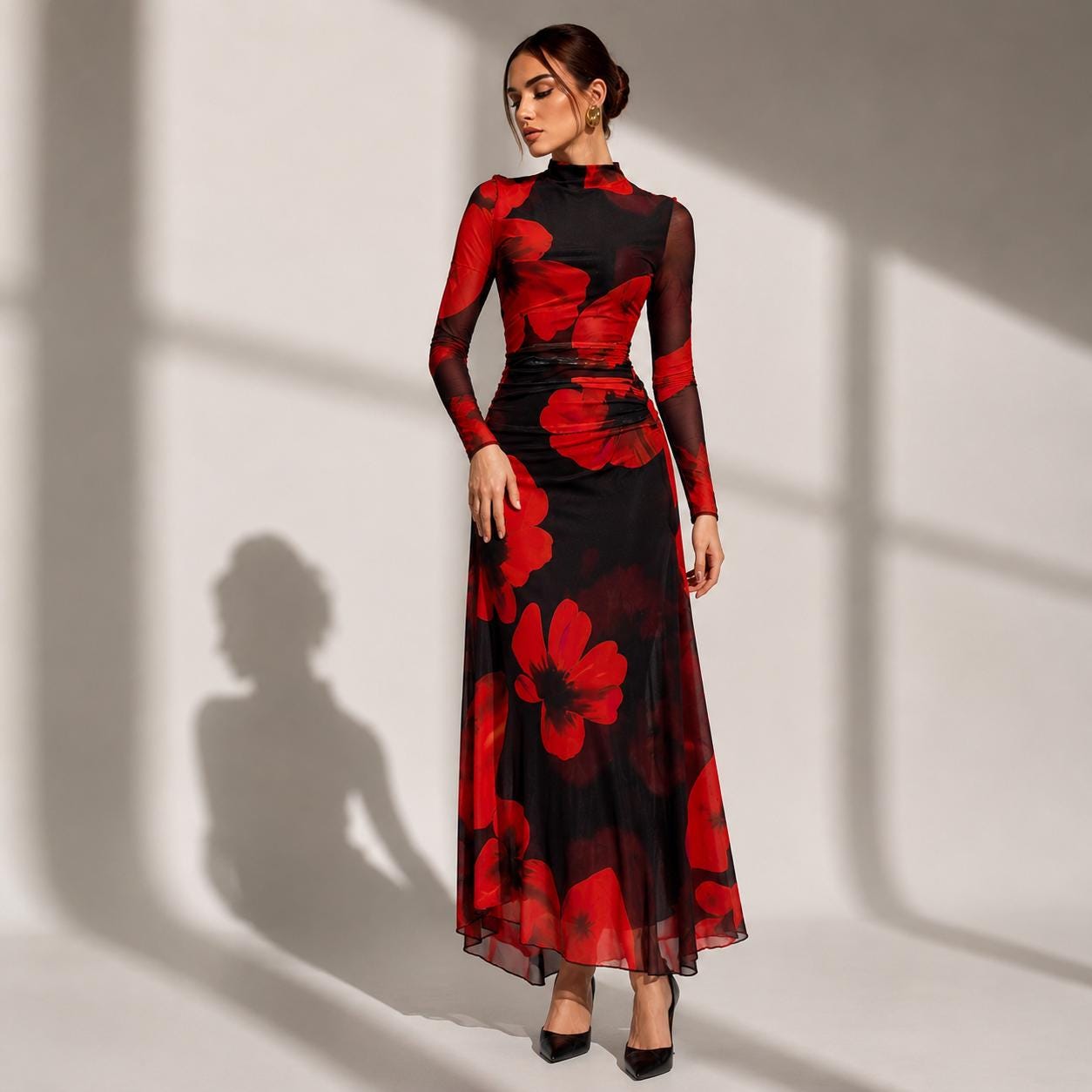 red and black semi formal dresses Full Length Sleeve Style valentine23 Black Casual Dresses for Color:White/Lilac