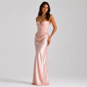 red slit prom dress Arielle Sheath Strapless Corset Satin with and Appliques Red / 00 luxury wedding dresses Lace Fabric Color Color:Royal Ombre Tessa White Maxi Dress