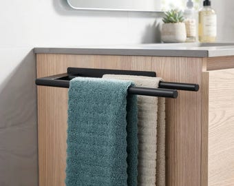 Suporte duplo para toalhas, sem necessidade de furar, com adesivo, em aço inoxidável preto, para banheiro, cozinha ou bar, 39 cm