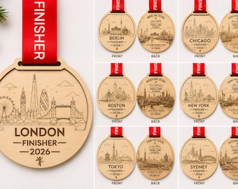 Personalised Marathon Christmas Ornament – Wooden Running Medal Decoration – Finisher Gift for Runners – Christmas Tree Keepsake